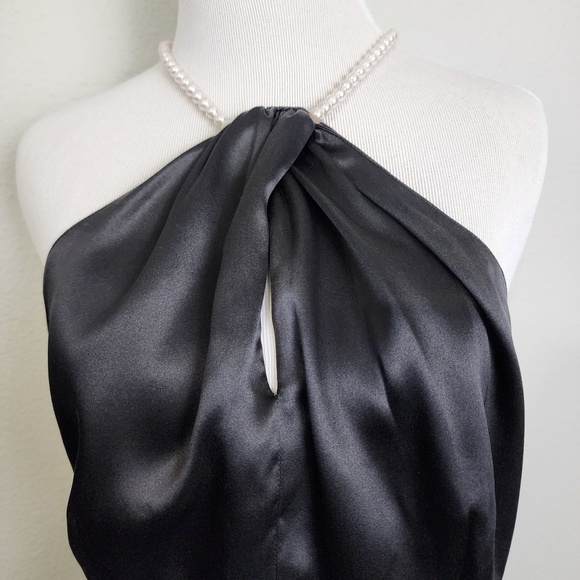 100% Silk Black and Pearl String Halter Top Women's Size 8 - Picture 2 of 7